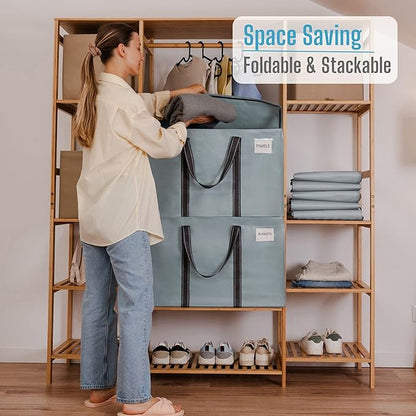 VENO 6 Pack Moving Bags and Large Christmas Storage Bins with lids. Alternative to Moving Boxes, Packing Supplies for College. Extra Large Heavy Duty Totes for Packaging (Light Blue Matte, 6 Pack)