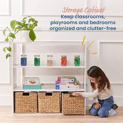 ECR4Kids Streamline 3-Shelf Storage Cabinet, 36in High, Double-Sided Display, White Wash