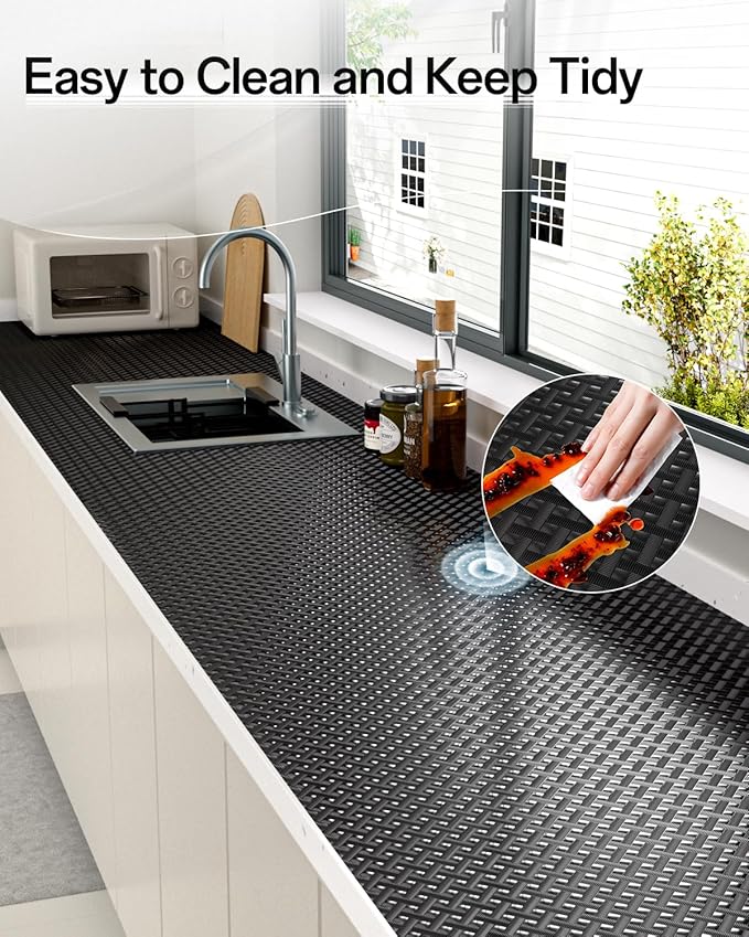 Shelf and Drawer Liner for Kitchen Cabinet, Non-Adhesive 24in x 240in Waterproof Contact Paper Refrigerator Liners Thickened Durable EVA Material Non Slip Mat for Dresser Cupboard Pantry Protector