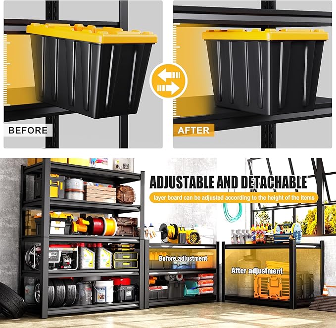 Set of 4 Garage Shelving 5-Tier Heavy Duty Storage Shelves, Adjustable Metal Shelving Unit, Utility Garage Organizer Shelf for Basement, Pantry, Warehouse, Supermarket, 45.7" Wx19.7 Dx71.2 H