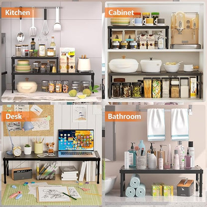 Expandable adjustable stackable kitchen organizer,Spice Racks,Counter Shelf for Cabinets,Small Cupboard Organizers,Heavy Duty Metal Pantry Storage Shelves Racks for kitchen, cabinet, study, bathroom