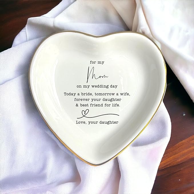 To My Mom on Wedding Day Ring Dish - Mother of the Bride Gift From Daughter, Jewelry Dish for Bonus Mom, Stepmom or Birthday Present