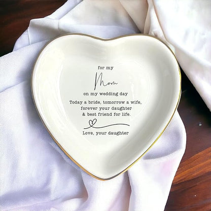 To My Mom on Wedding Day Ring Dish - Mother of the Bride Gift From Daughter, Jewelry Dish for Bonus Mom, Stepmom or Birthday Present