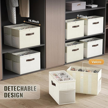 Budding Joy 2 Pack Shoe Organizer for Closet, Clear Foldable Shoe Storage Containers Adjustable Dividers Fits 16 Pairs,Shoe Storage Bins Baskets Boxes with Reinforced Handles Beige Yellow Beige