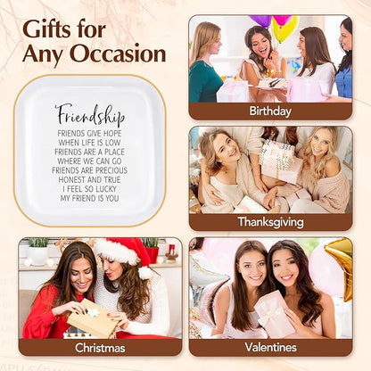 PUDDING CABIN Friend Gifts for Women Birthday - “I Feel So Lucky My Friend is You, Friendship Jewelry Dish for Besties, Sisters, Best Friends”
