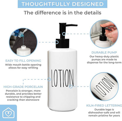 Heartland Home Porcelain 16oz Lotion Dispenser - Kitchen, Bathroom or Bedroom Lotion Pump Bottle