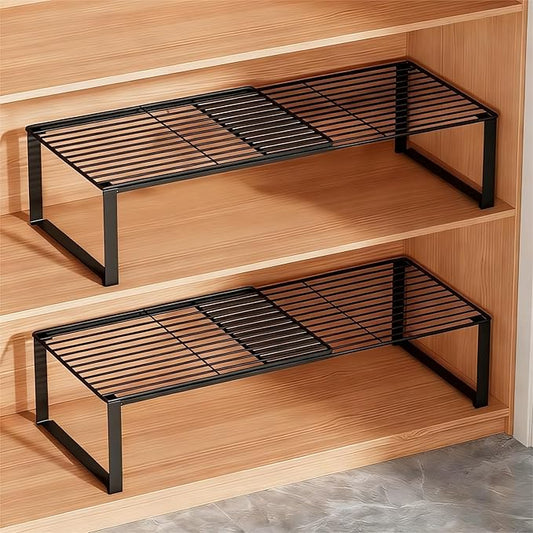 Multi-Functional Adjustable Metal Wire Shoe Rack Organizer - Stackable Shoe Storage for Closet, Extendable 15-24.4in, Retractable Entryway Shoe Cabinet Shelf (Black, 2 Pack)