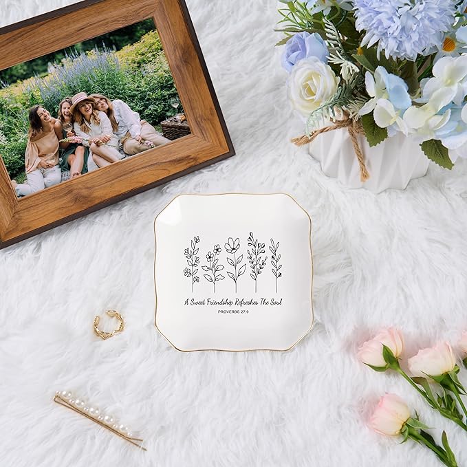 Jelershy Friendship Gifts for Women Jewelry Dish Trinket Tray - A Sweet Friendship Refreshes The Soul, Christian Birthday Gifts for Women Best Friend Christmas Mothers Day Religious Gift