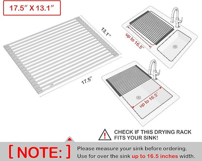 Surpahs 17.5 x 13.1 Inch Roll-Up Dish Drying Rack, Fits Sinks up to 16.5 Inch Wide, Heavy-Duty Premium Silicone, Strong Support, Non-Slip, Heat-Resistant, Warm Gray
