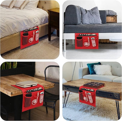 Surblue Bedside Caddy 4 Pockets Bedside Storage Organizer for TV Remote Control Phone Glasses Magazine (Red)