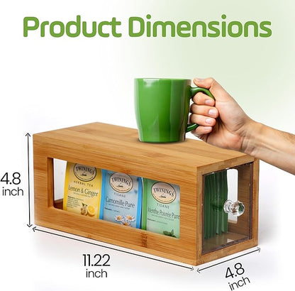 Bamboo and Acrylic Drawer Tea Bag Holder- Durable & Elegant Tea Bag Storage Holder for Kitchen Countertop, Space-Saving Tea Drawer Organizer