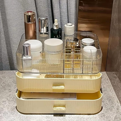 Decorcode Makeup Organizer with Stackable Drawers, Bathroom Countertop Vanity Organizers and Storage, Ideal for Desk and Dresser, Great for Cosmetics, skin Care, Lipsticks, Nail Care -Cream White