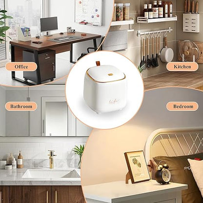 Countertop Trash Can, Garbage Can with Press Type Lid, 2.2 L/0.6 Gal Mini Trash Tin with 60 PCS Garbage Bags for Vanity Office Kitchen Bedroom Bathroom, 5.5" (White)
