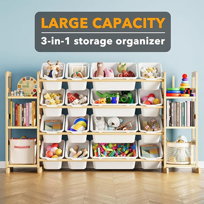 SpaceAid Toy Storage Organizer with 6 Shelves and 16 Bins, Toy Organizers Storage Bookshelf, Kids Bin Shelf Toys Box Bookcase for Bedroom Playroom Organization Room Decor, White