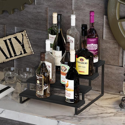 YINMIT Wooden Display Riser Stand, Tiered Perfume and Cologne Organizer Stand, 4 Tier Spice Rack Organizer, Rustic Display Shelf for Candles (4 Tier,Black)