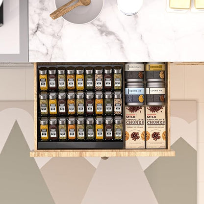 Wobmmi Expandable Metal Spice Drawer Organizer,3-Tier Slanted Seasoning Jars Tray for Kitchen Cabinet Drawers Insert/Countertop (Jars not included)-3Tier,1pack/Black