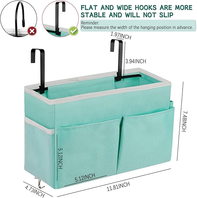 Frjjthchy Bedside Storage Organizer 5 Pockets with 4 Hooks Hanging Storage Bag for Headboards/Bunk Bed (Light Green)