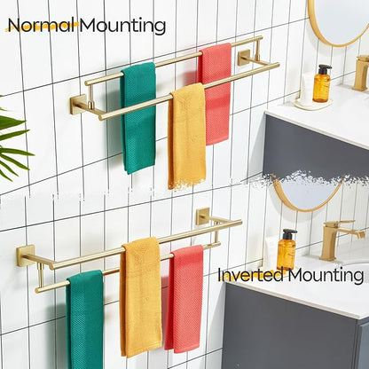 KOKOSIRI Bath Towel Bars 32-Inch Double Towel Rails Overlength Bathroom Racks for Cabinet Kitchen Brushed Gold Stainless Steel B5009BG-L32
