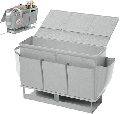 Frjjthchy Bedside Caddy, Bed Organizer with 11 Pockets and Power Strip Holder,Versatile Bedside Storage Caddy for Home,Dorm,Bunk,Hospital,Crib Bed (Grey)