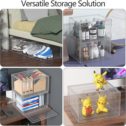 Tyminin 6 Pack Plastic Stackable Shoe Box, Shoe Storage Organizer with Magnetic Door, Sneakers Boxes Containers, Clear