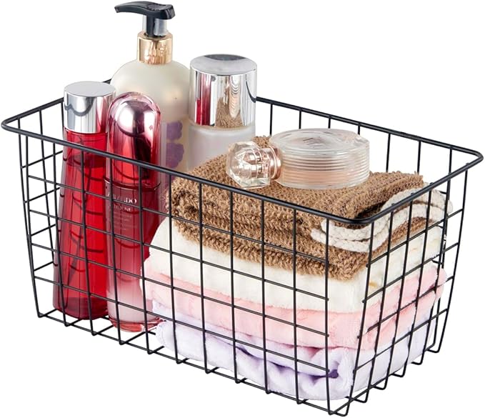 2 Pack【Extra Large】Hanging Kitchen Basket,Wire Storage Basket,with Traceless Tape and 3M High-Strength Plastic Hooks,no Drilling,for Cabinet Storage,Kitchen,Bathroom,Storage Room,large capacity