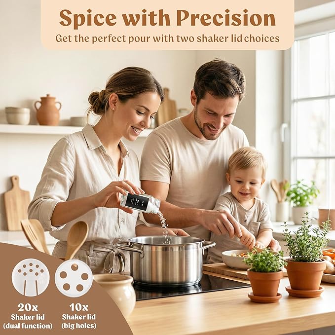 Glass Spice Jars with Label and Black Aluminum Lids (24 x 4oz) Spice Containers with 240 Labels, Shaker Inserts, Steel Funnel, Empty Square Seasoning Organizer (Black Aluminum Lid)