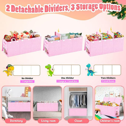 Extra Large Toy Box Toddlers Chest with Lids, Collapsible Sturdy Toy Storage Organizer, Kids Bin Boxes Storage Basket for Boys, Girls, Nursery, Living Room, Playroom, 40"x14"x16" (Pink)