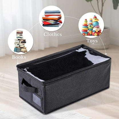 CCidea DVD Storage Box with Clear Window - 15.75" Foldable Media Organizer, Premium Zipper Closure, Holds 27+ DVDs, Dustproof Non-woven Fabric, Reinforced Handles & Label Slot (Black) (2)