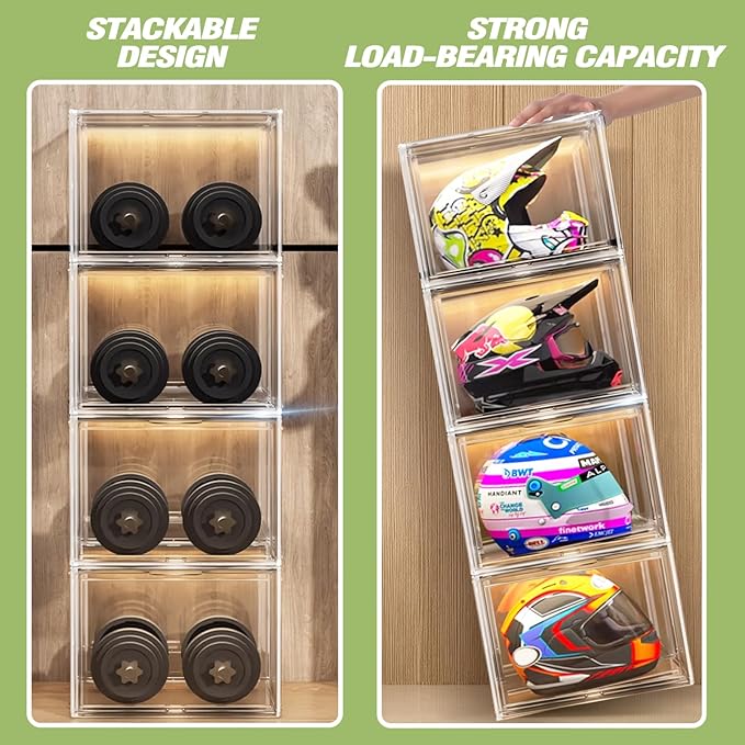 DAYOOH XXX-Large Acrylic Display Case, Clear Shoe Storage Boxes Stackable Shoe Organizer with 2 Shoe Bags Boots Shoe Rack for Closet Sneaker Handbag Collectibles Organizer with Magnetic Door, 1 Pack