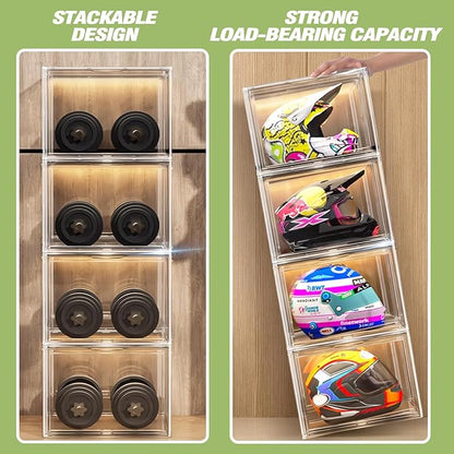XXX-Large Extra Large Acrylic Display Case 17''x13''x13'' Transparent Shoe Display Case Sneaker Bag Organizer Clear Stackable Boot & Shoe Boxes Large Showcase for Helmet, Handbag, Figures Collectibles