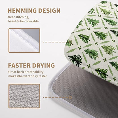 Wnoesat Christmas Dish Drying Mat for Kitchen Counter 16x18 Inch Sage Green Xmas Tree Drying Mats Winter Holiday Dish Drainer Pad Microfiber Absorbent Dish Draining Mat for Coffee Bar