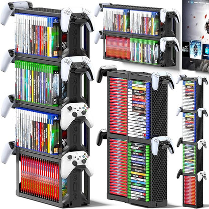 Kytok Video Game Disc Rack Tower Video Game Storage Universal for PS5/PS4/ XBOX One/Series/Nintendo Switch Game, Game Organizer Shelf Display Stand for Wall Mount/Desk/Floor with Controller Holder