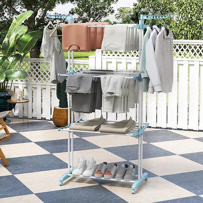 Tangkula 4-Tier Foldable Clothes Drying Rack, Oversized Drying Rack w/Lockable Wheels & Rust-Proof Metal Frame, Indoor Outdoor Large Drying Hanger w/Adjustable Gullwings, Movable Laundry Hanger