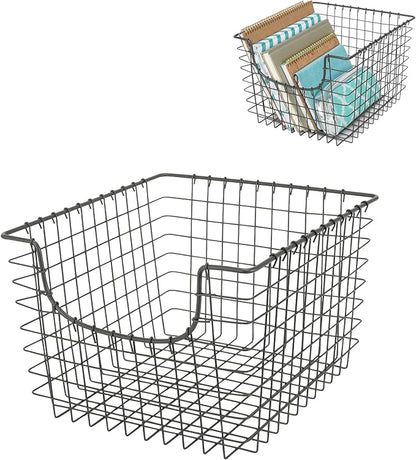 Spectrum Wire Scoop Basket Storage Bin Industrial Gray Medium Metal Wire Basket Organizer for Kitchen Pantry Wire Storage Bins, Heavy Duty Rectangle Wire Storage for Kitchen Organization