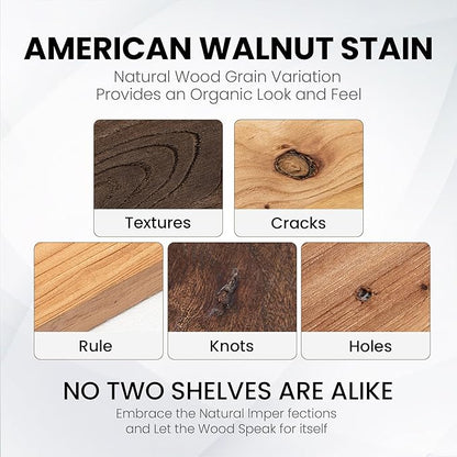 Fun Memories 48" Floating Shelves for Wall, Rustic Solid Elm Wood Floating Shelves - Invisible Bracket Mount, Extra Long Wall Mounted Shelf for Living Room, Bathroom, Bedroom, Kitchen, Walnut