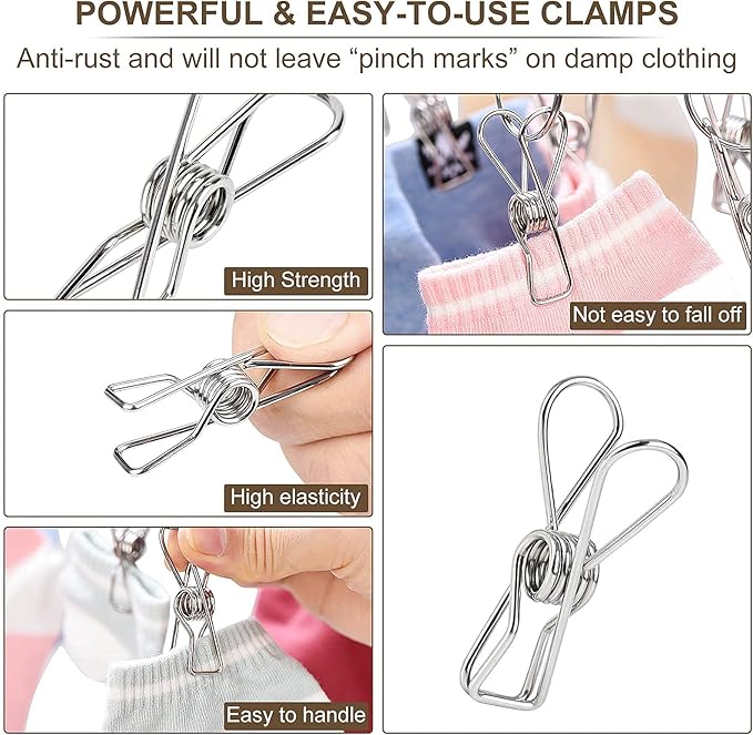 Foldable Clothes Drying Hanger Stainless Steel Laundry Drying Rack with 20 Clips, Sock Dryer Hanger for Hanging Underwear, Towels, Baby Clothes, Lingerie, Bra, Hat, Scarf, Gloves, Diapers