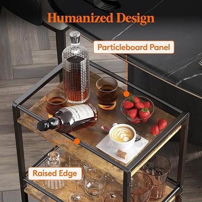 Lifewit Bar Cart for The Home, 3 Tier Rolling Wine Cart, Drink Serving Cart with Lockable Wheels, Mini Liquor Utility Cart for Dining Living Room, 43 x 30 x 81.5 cm/17x 11.8 x 32.1 inch, Rustic Brown