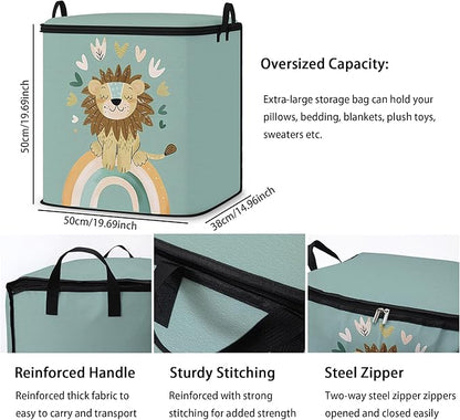 Large Comforter Storage Bag with Zipper,Closet Organizer for Clothes/Blankets/Quilts/Pillows,Fabric Moving Bags with Portable Handles 95L(2-Pack)
