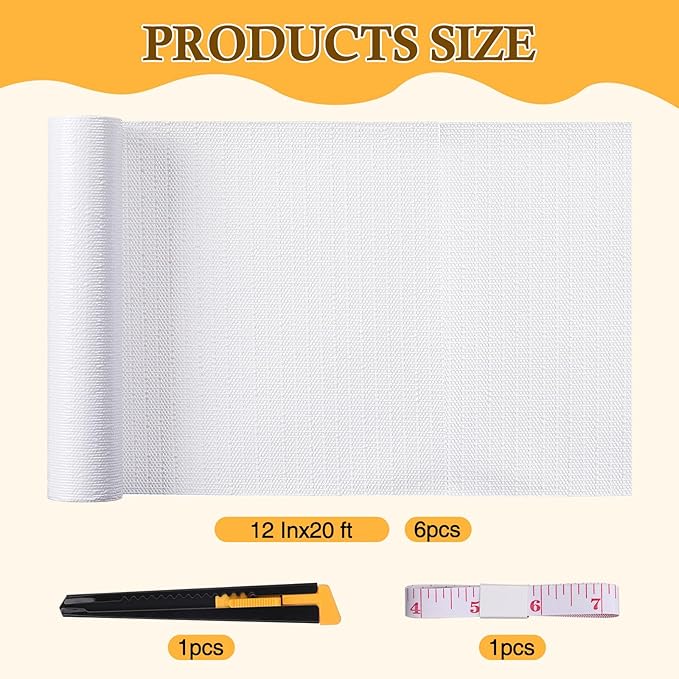 Tinideya 6 Rolls Shelf Liner for Kitchen Cabinet, Non Adhesive Non Slip Shelf Paper Waterproof Washable Easy to Cut Drawer Mat for Kitchens Cupboard Shelve Bathroom Protector Liner(12 Inx20 ft)