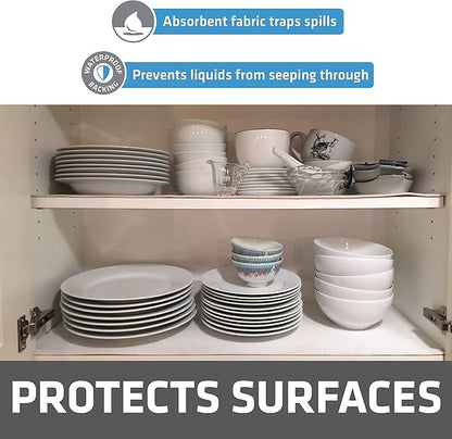 Drymate Premium Luxury Shelf & Drawer Liner, Thick Cushioned Fabric, Non-Adhesive, Absorbent, Waterproof, Slip-Resistant, Liners for Kitchen Cabinets, Cupboards (USA Made)(12”x59”)(2-Pack)(White)