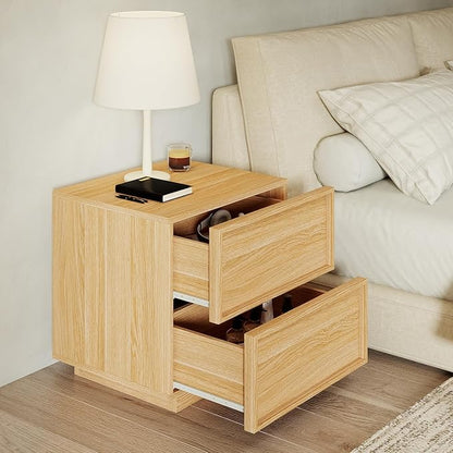 RYWI11OUSE Wooden Nightstand with Storage,Modern Night Stand with 2 Drawers, Bedside Table for Bedroom, Natural Oak