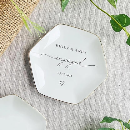 LullabyMall Custom Engagement Ring Holder Ring Dish, Custom Wedding Gifts for Couple, Bridal Shower Couple Jewelry Tray, Monogrammed Engagement Wedding Gifts for Bride 3