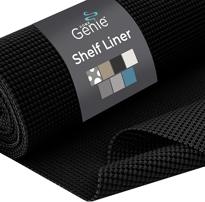 HOME GENIE Shelf Drawer and Cabinet Liner, Durable with Strong Grip, 17.5 in x 20 FT, Non Adhesive Liners Protect Kitchen Cabinets and Cupboard, Bathroom Drawers and Shelves, Desks, Pitch Black