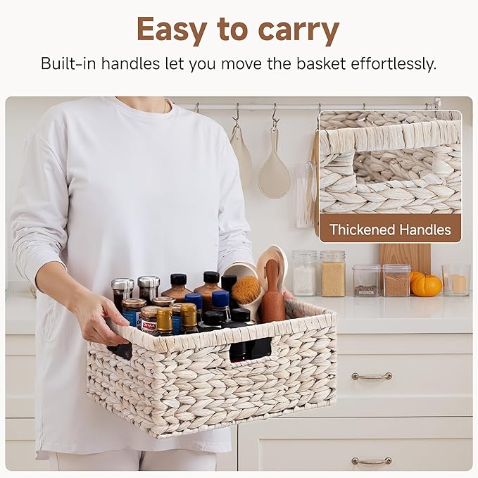 StorageWorks Pantry Baskets, Wicker Storage Baskets for Organizing, Bathroom Shelves, Pantry Organizers and Storage, Water Hyacinth, White