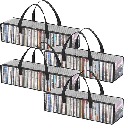 Lifewit CD Storage Bags, Clear PVC Plastic CD Case Holder with Handles, Front Window Zipper Design, Stackable Media Organizer Box for Albums, Hold up to 200 Pcs CDs (50 Each), 4 Pack
