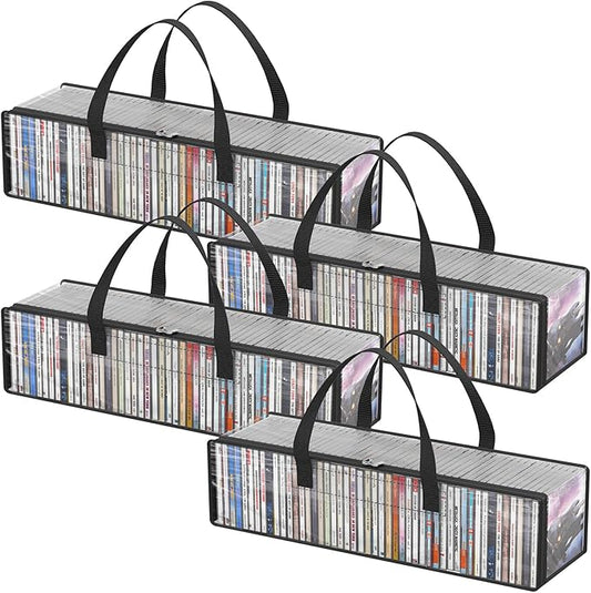 Lifewit CD Storage Bags, Clear PVC Plastic CD Case Holder with Handles, Front Window Zipper Design, Stackable Media Organizer Box for Albums, Hold up to 200 Pcs CDs (50 Each), 4 Pack