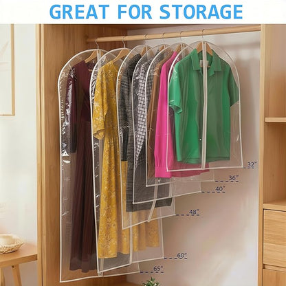 All Clear Garment Bags for Travel - 48” PEVA Waterproof Suit Cover with Zipper for Hanging Clothes, long dress - Durable Dresser for Closet Storage, Dustproof & Moisture Resistant - 48”/12 Pack