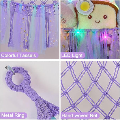 FIOBEE Stuffed Animals Net or Hammock with LED Light, Toy Hammock Hanging Stuffed Animals Storage Organizer Holder Room Décor for Nursery Kids Bedroom