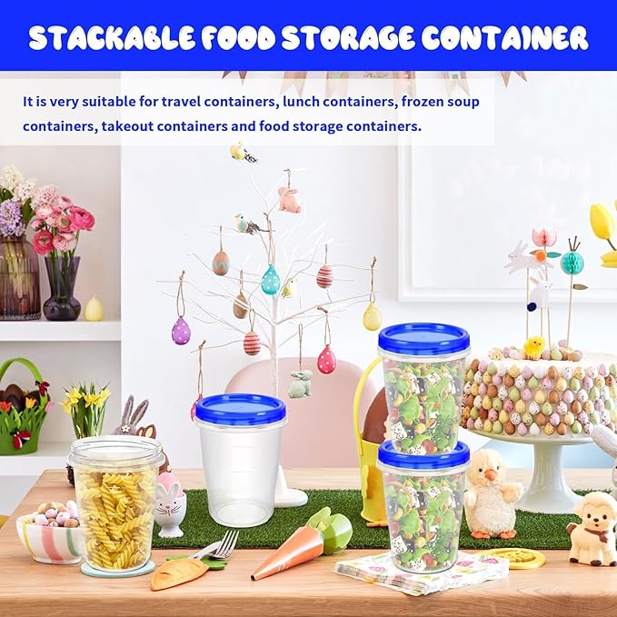 ISUSSER 12 Pack Freezer Containers with Screw On Lids, 32 Oz Stackable Reusable Plastic Storage Container, Airtight Plastic Food Storage Containers with Twist Top Lids for Food Soup Jello Sauce