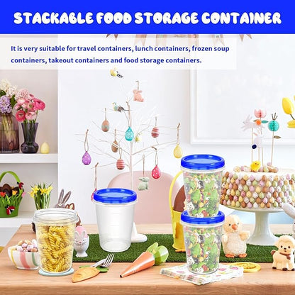 ISUSSER 12 Pack Freezer Containers with Screw On Lids, 32 Oz Stackable Reusable Plastic Storage Container, Airtight Plastic Food Storage Containers with Twist Top Lids for Food Soup Jello Sauce